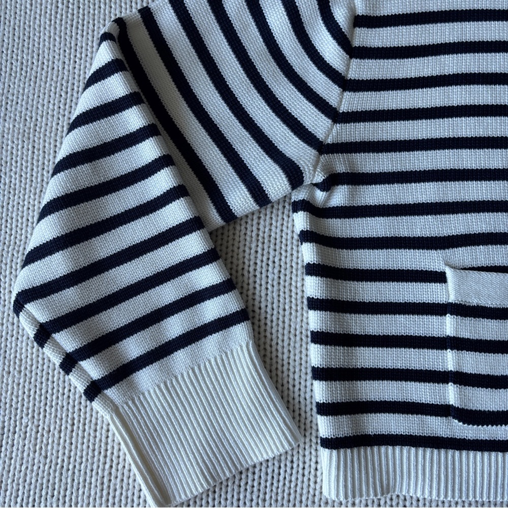 J. Crew Navy and White Striped Cropped Cardigan - Picture 5 of 13